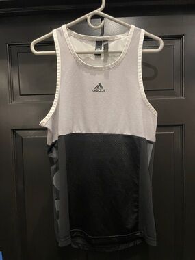 adidas Men's Two-Tone Black and White Mesh Tank Top